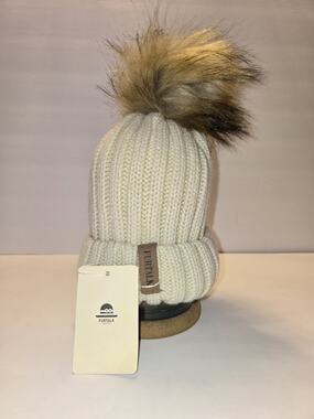 FURTALK Ivory Knit Beanie Pom Pom Hat NWT and FAUX FUR